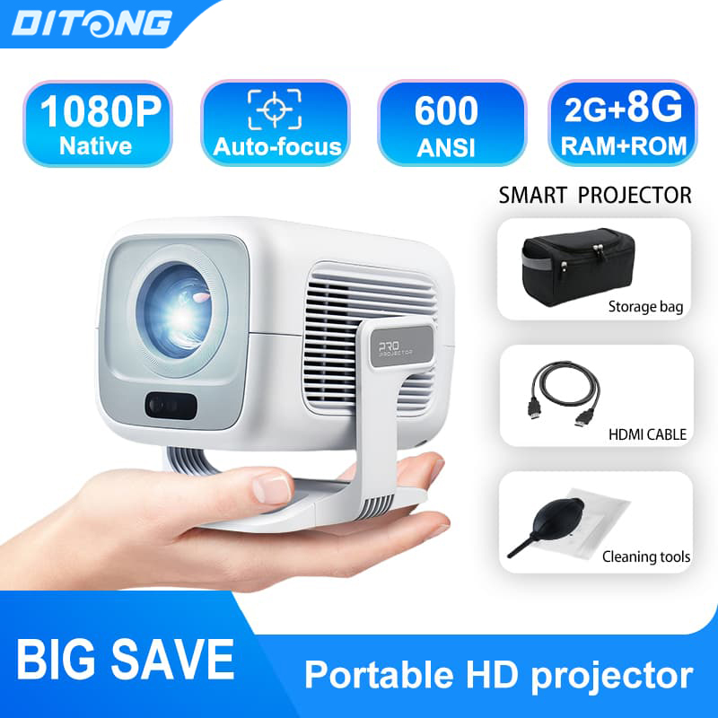 جهاز عرض DITONG X3Plus عالي الدقة بدقة 1080P أصلية يدعم 4K مع واي فاي 6 وبلوتوث 5.4، جهاز عرض LED محمول صغير يعمل بنظام أندرويد للمسرح المنزلي