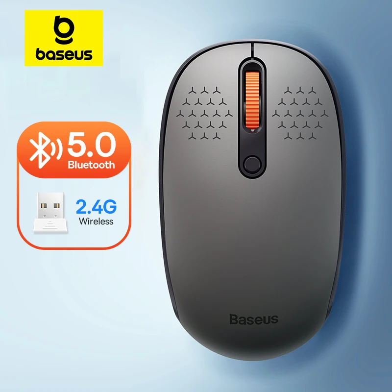 Baseus ماوس كمبيوتر لاسلكي بلوتوث 1600 ديسيبل متوحد الخواص ماوس صامت مع 2.4 جيجا هرتز USB نانو استقبال للكمبيوتر ماك بوك اللوحي ماوس الكمبيوتر المحمول