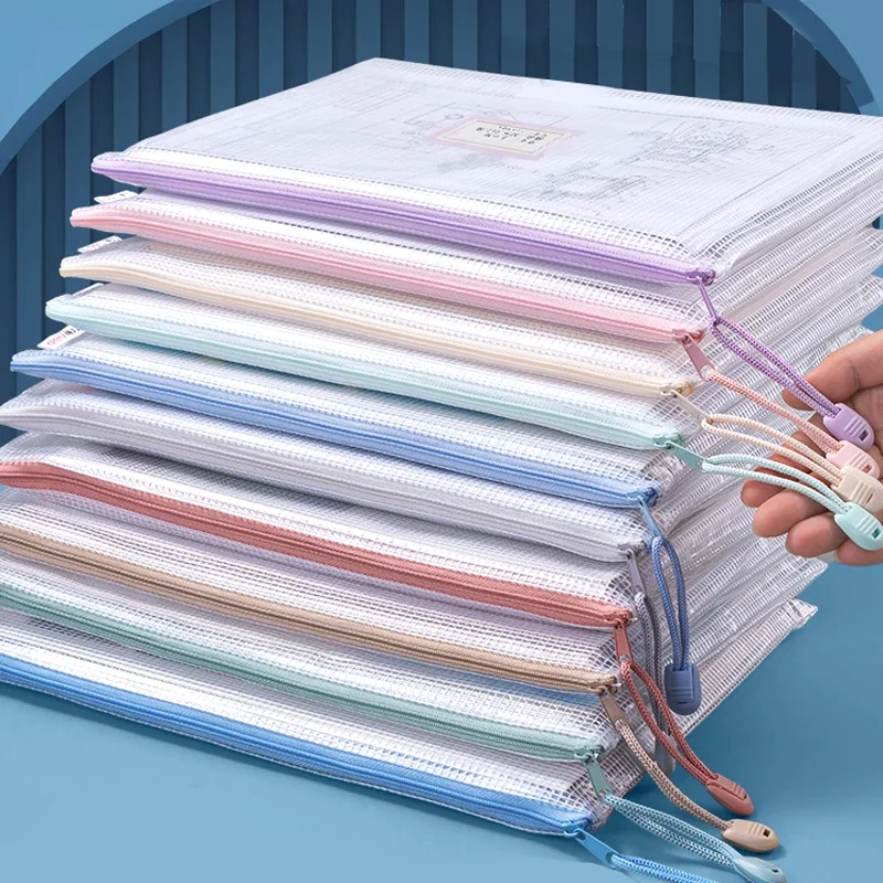 أكياس شبكية بسحاب A4/A5 أكياس بلاستيكية بسحاب لتنظيم حقائب السفر الشفافة المقاومة للماء واللوازم المكتبية واللون العشوائي