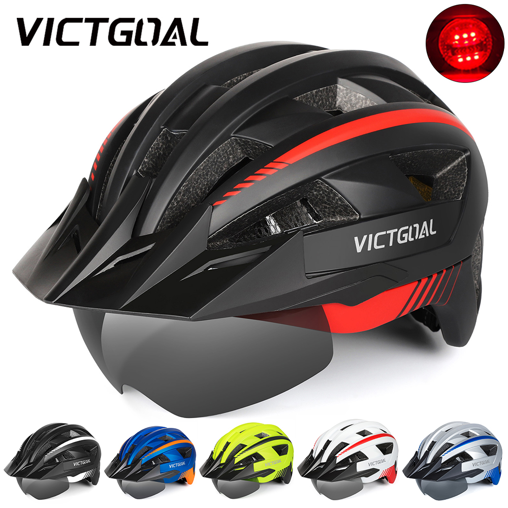 خوذة دراجة VICTGOAL MTB للرجال والنساء نظارات واقية LED بإضاءة خلفية جبلية خوذات دراجات سباق وركوب الدراجات بأمان