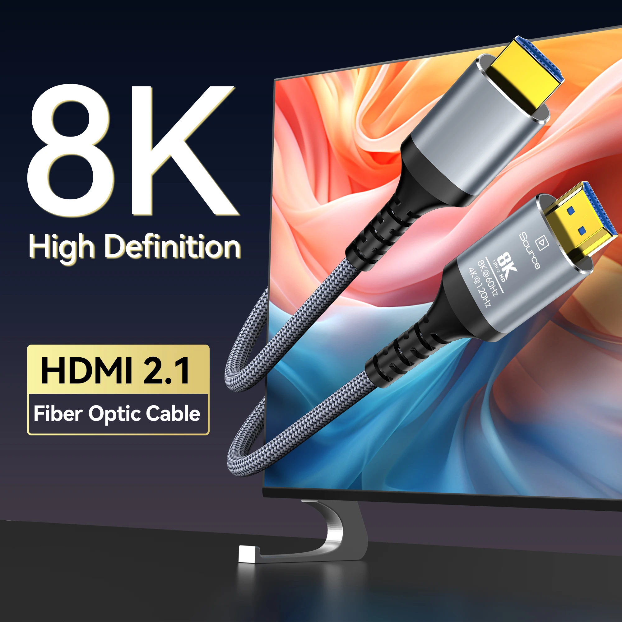 كابل ألياف بصرية CYANMI 8K HDMI 8k60z 4K120 HDMI كابل ديناميكي HDR/eARC/HDCP متوافق مع LG Sony TV /PS5/Blu-ray