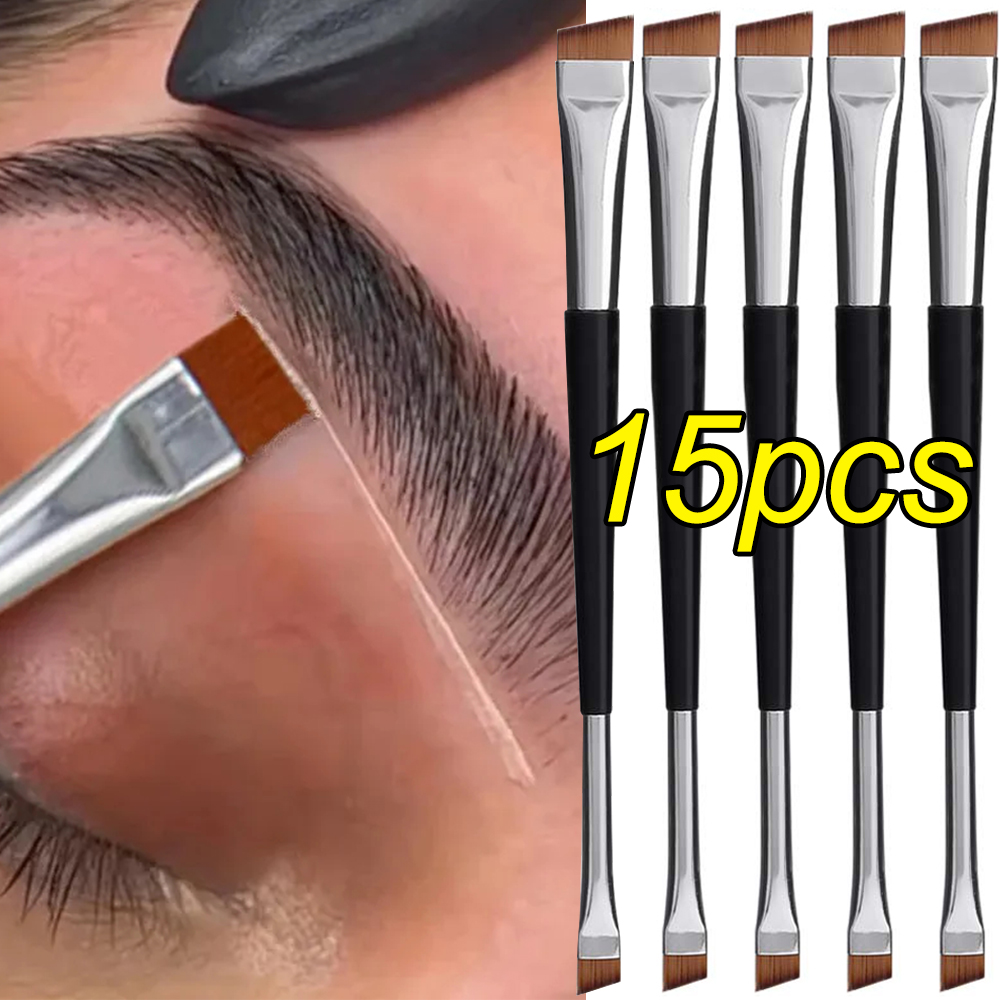 فرشاة حواجب احترافية eyeliner مسطحة رأس مائل شفرة عين eye liner حواجب كونتور أدوات مكياج فرش مزدوجة أدوات تجميل 15 قطع