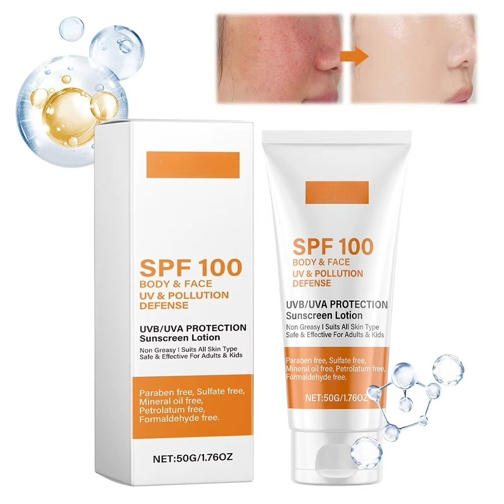 كريم واقي شمسي لوجه وجسم غير دهني SPF 100+ كريم حماية شمسية للوجه حماية UVA وUVB كريم منع الشمس مضاد للتجاعيد للصيف على الشاطئ