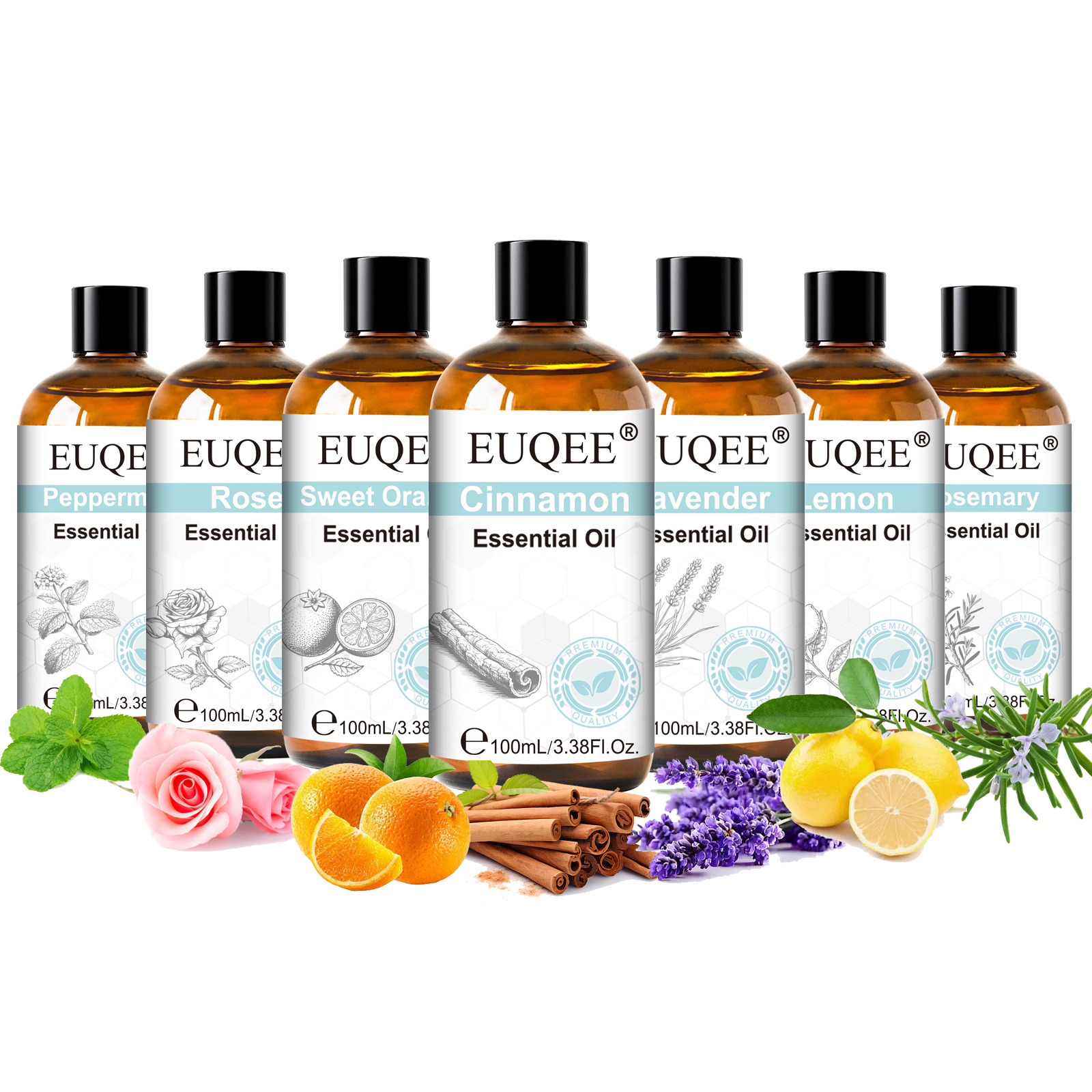 EUQEE 3.38FI.Oz. زيت عطري للعلاج العطري لمرطب ناشر القصب - 100 مل زيوت الفانيليا واللافندر والقرفة والليمون العطرية