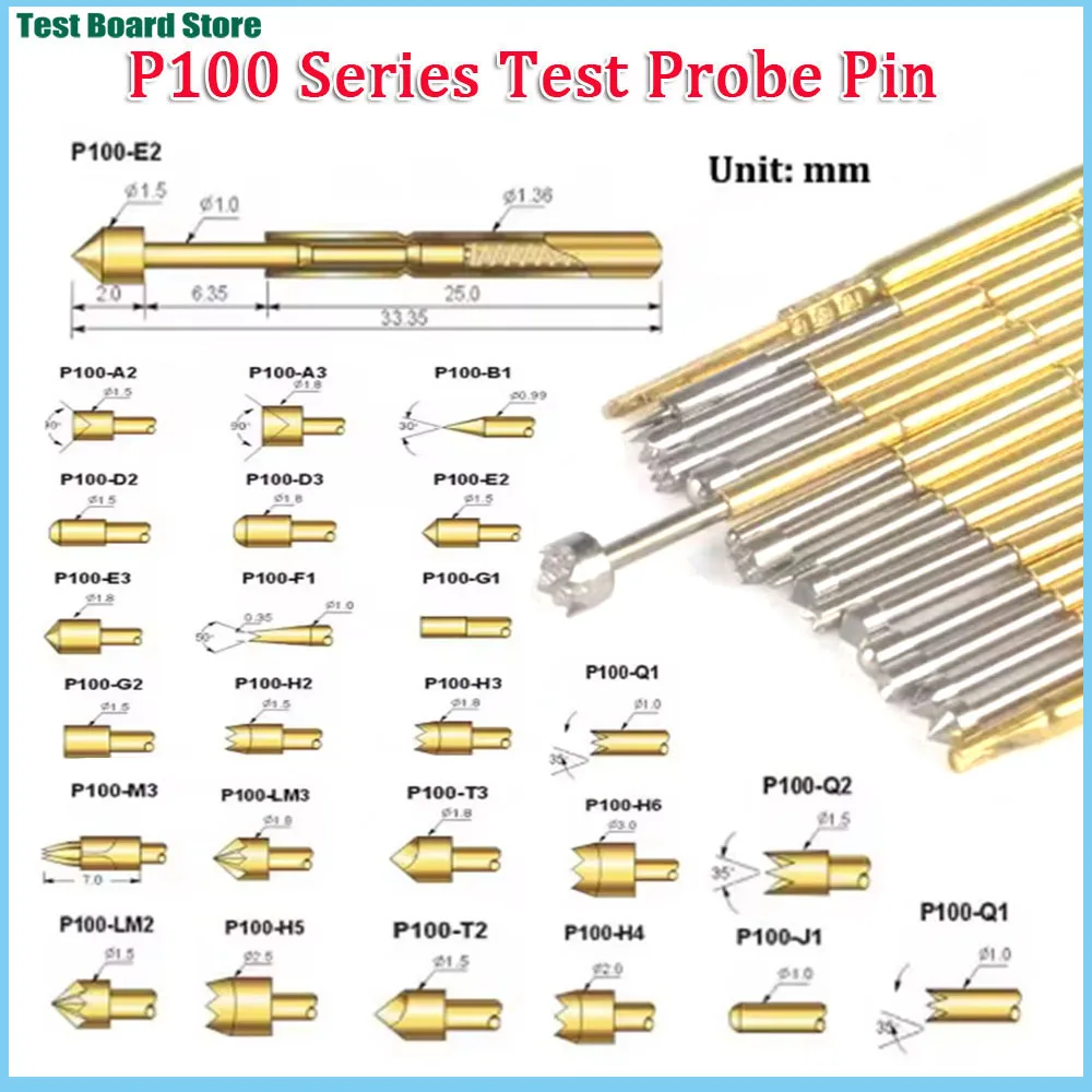 10 قطعة/الوحدة P100 سلسلة الربيع اختبار دبوس A2 A3 B1 D2 D3 E2 E3 F1 G1 G2 H2 H3 H4 H5 J1 Q1 Q2 LM2 PCB التحقيق بوجو دبوس موصل