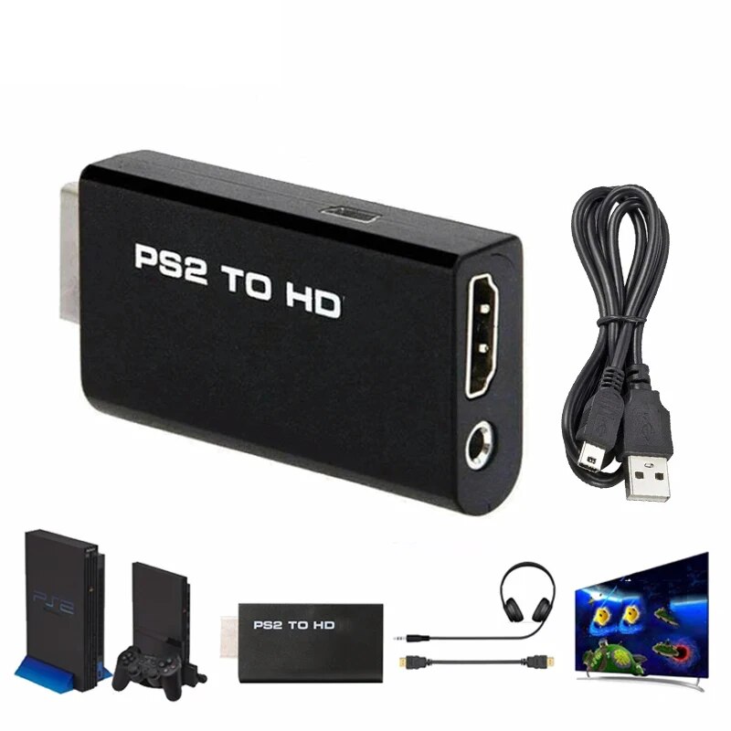 محول محول متوافق مع Hdmi إلى Ps2 للصوت والفيديو مع كابل صوت 3.5 ملم يدعم الكمبيوتر جميع أوضاع العرض Ps2 480i 480p 576i