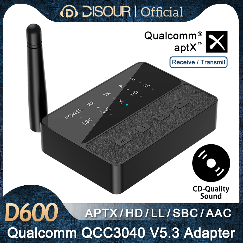 محول صوت بلوتوث 5.3 من كوالكوم مع تقنية AptX/HD/LL، مستقبل ومرسل ستيريو لاسلكي 3.5 مم Aux R/L، يربط جهازين بتقنية البلوتوث