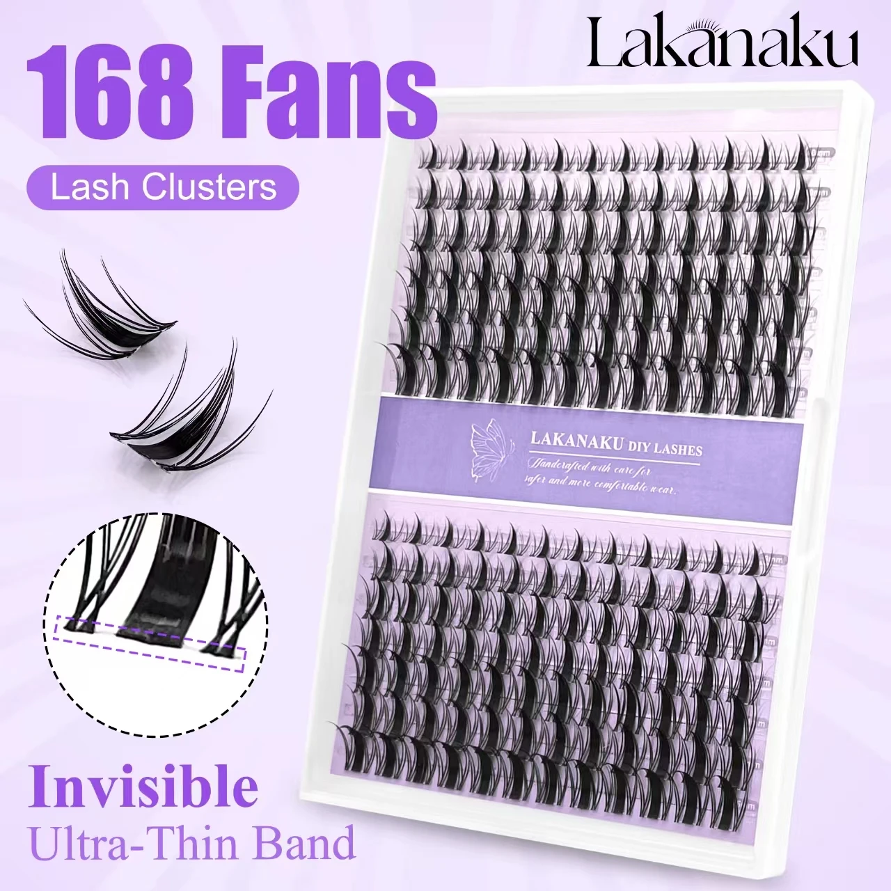LAKANAKU 168 Fans لتقوم بها بنفسك رموش عنقودية رموش عين القط غير مرئية الفرقة قسط المنك مانغا لاش مجموعات