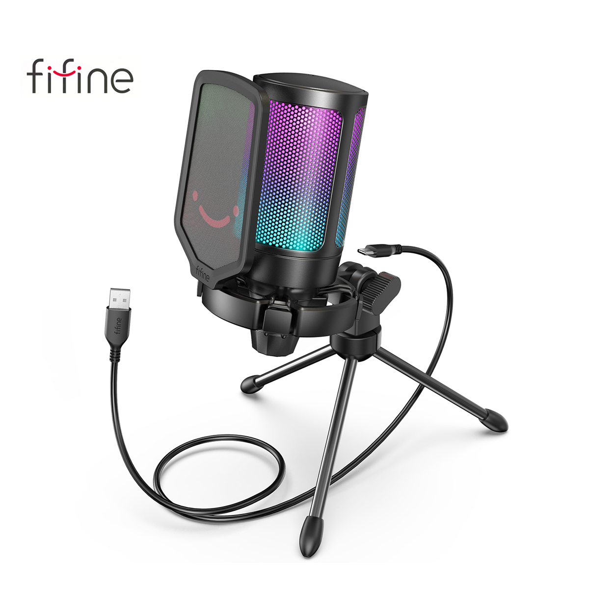 ميكروفون FIFINE Ampligame USB لبث الألعاب مع حامل صدمات بفلتر البوب والتحكم في الكسب، ميكروفون مكثف للكمبيوتر/MAC -A6V