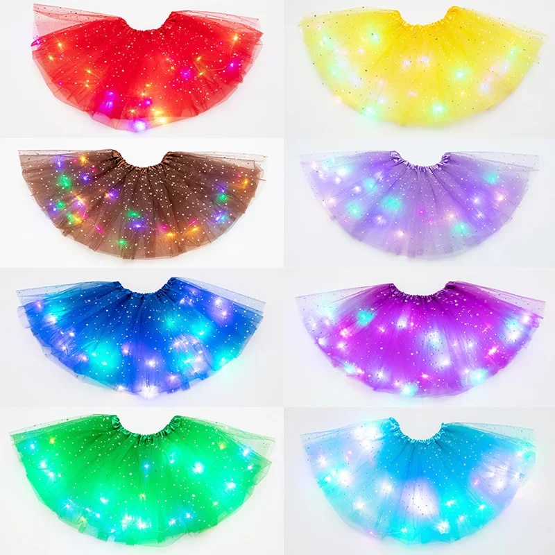 LED متوهجة ضوء المرأة تول ستار تنورة قصيرة توتو تنورة صغيرة الكبار يتوهم الباليه Dancewear زي حفلة الكرة ثوب تنورة صغيرة