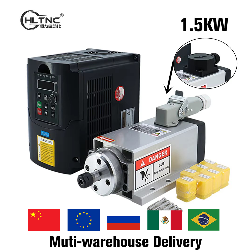 CNC 1.5kw 380V 220V 110V مجموعة المغزل المبرد بالهواء 1500W مربع محرك المغزل تبريد الهواء + 1.5KW HY YL VFD العاكس + 7 قطعة/المجموعة ER11