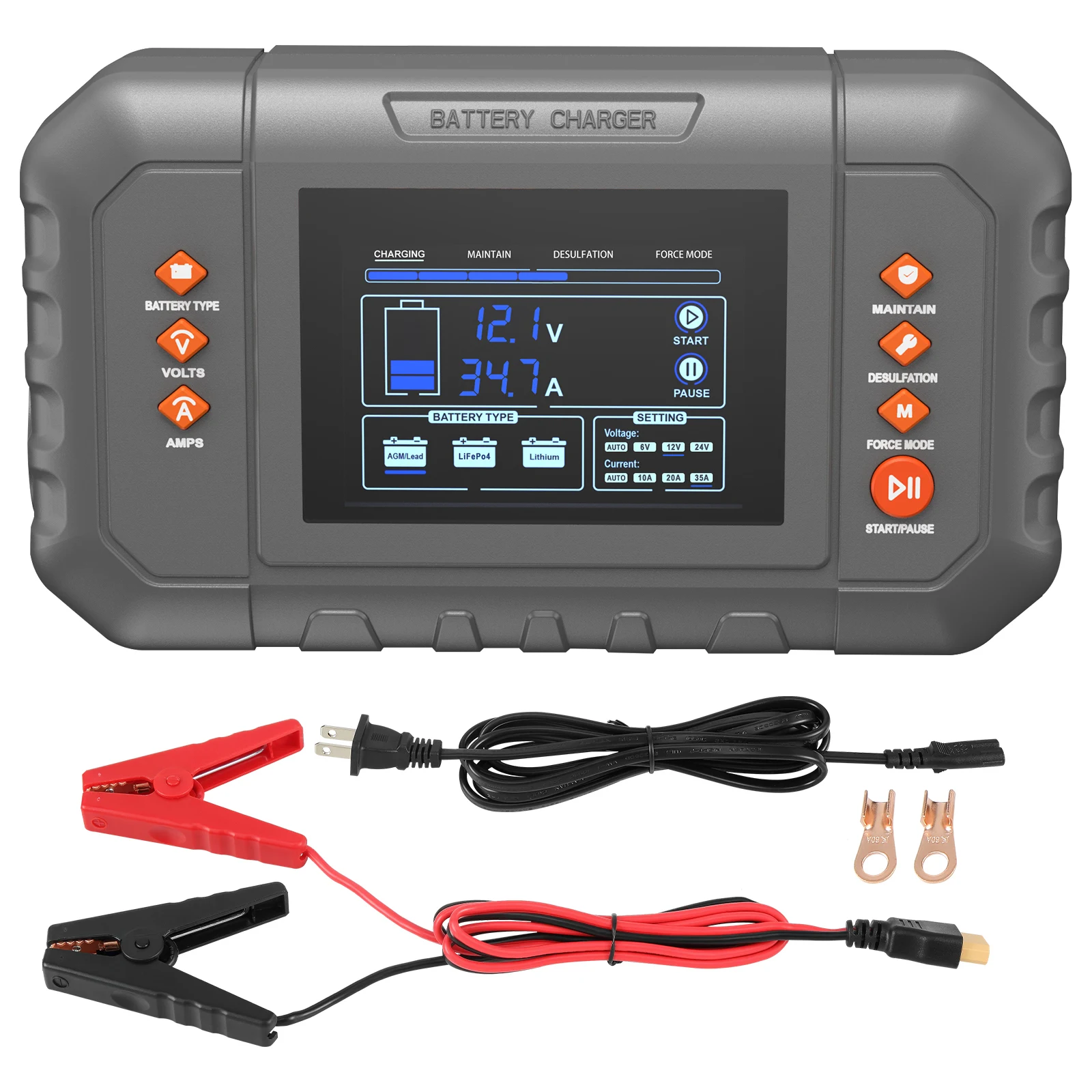 شاحن بطارية ذكي من سوسي باي بقوة 35 أمبير لبطاريات الليثيوم LiFePO4 (AGM / جل / SLA) مع شاشة LCD، شاحن بطيء للقوارب والدراجات النارية