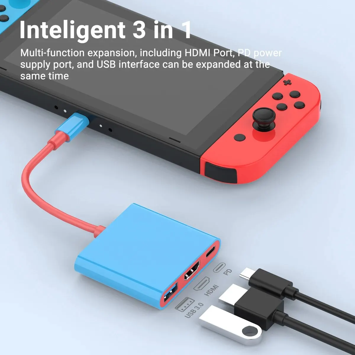 قاعدة تلفزيون محمولة 3 في 1 USB-C Game Hub مع 4K HDMI، USB3.0 (5 جيجابت في الثانية)، منافذ PD 100 وات للتبديل/OLED Mac Pro/Air