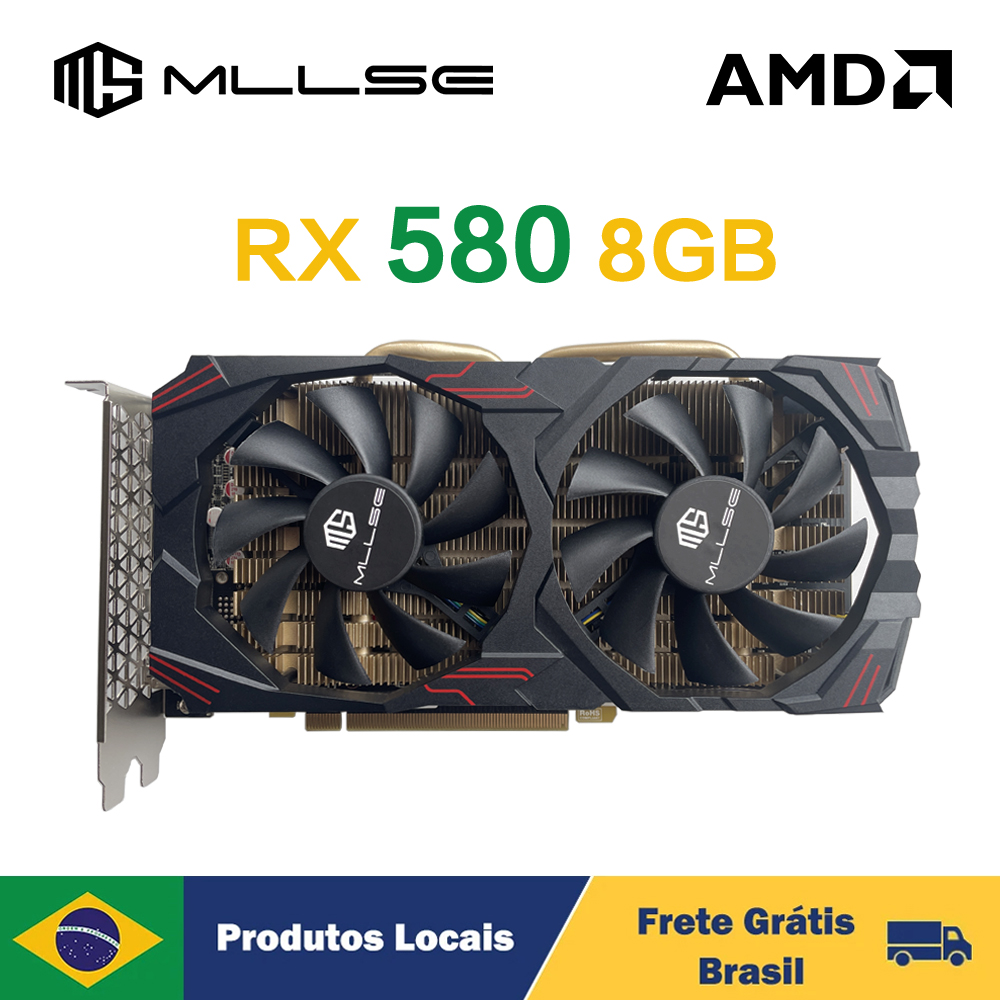 بطاقة رسومات MLLSE AMD RX580 8GB 8PIN 2048SP GDDR5 256Bit PCI-E 3.0 × 16 Radeon GPU Rx 580 Placa De Vídeo برازيل