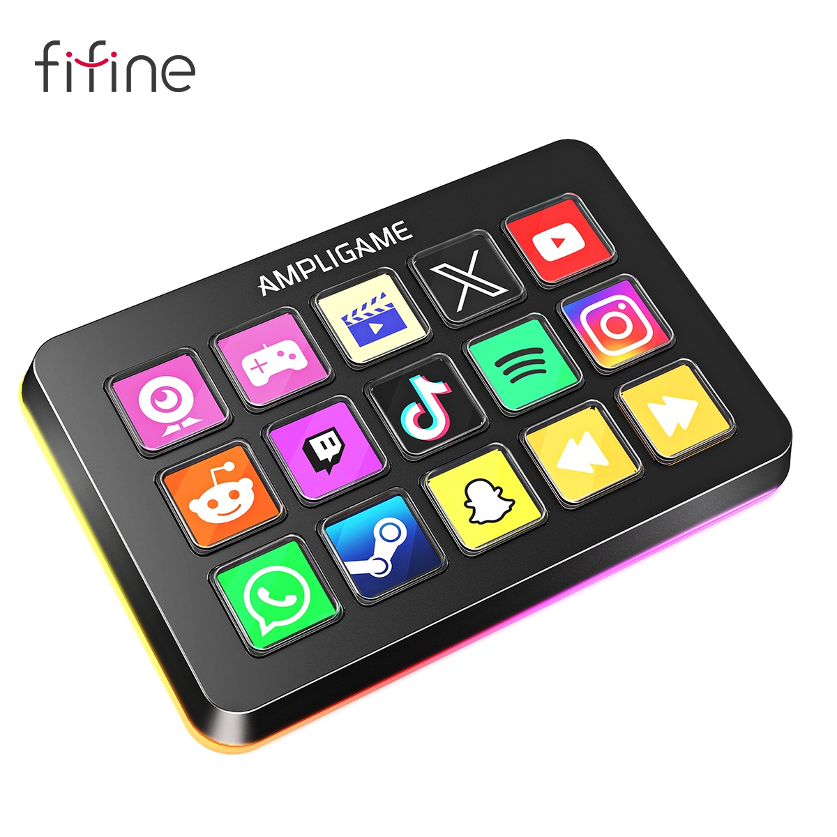 وحدة تحكم FIFINE D6 مع 15 مفتاحًا ماكروًا، أيقونات مخصصة وتحكم في التطبيقات لـ OBS/Twitch/YouTube، الألعاب/البث المباشر/العمل