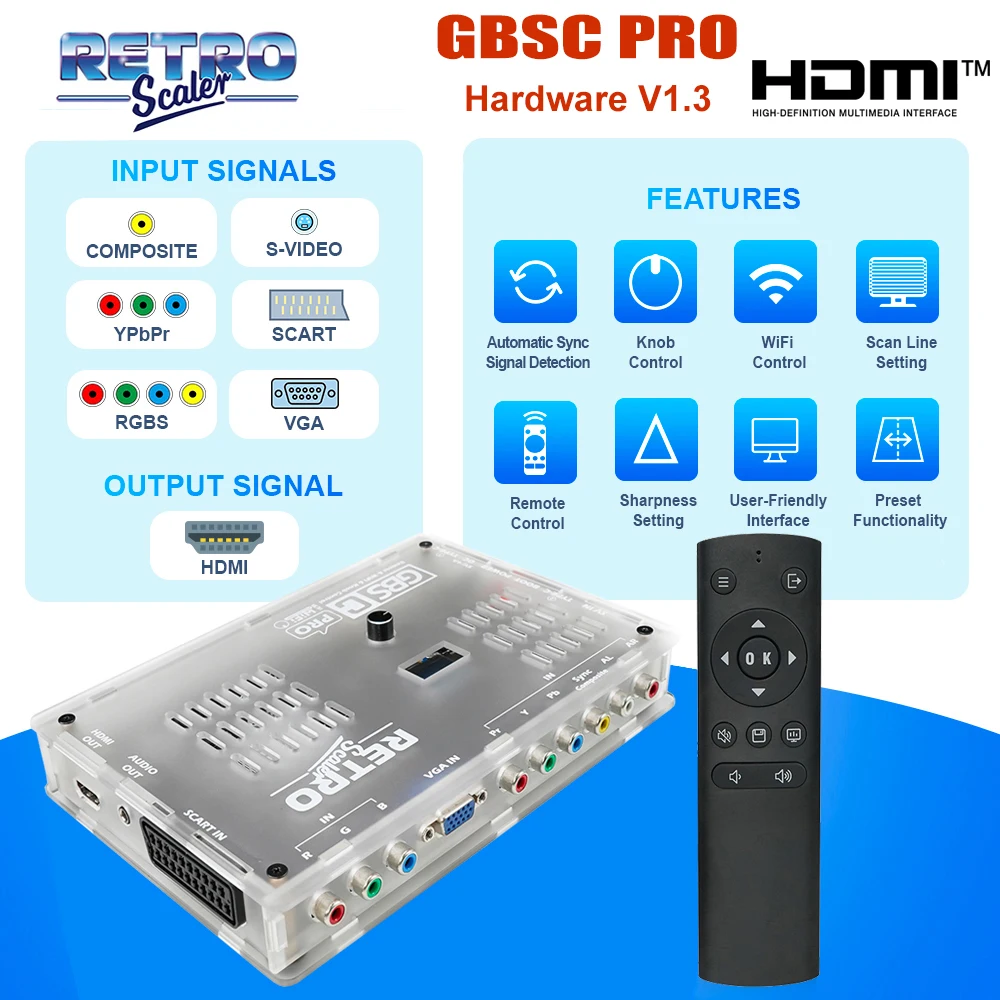 RetroScaler GBSC Pro GBS Control Scart RGBS YPbPr VGA مركب (AV) SV إلى HDMI ®   محول الفيديو Auido لوحدات تحكم الألعاب الرجعية