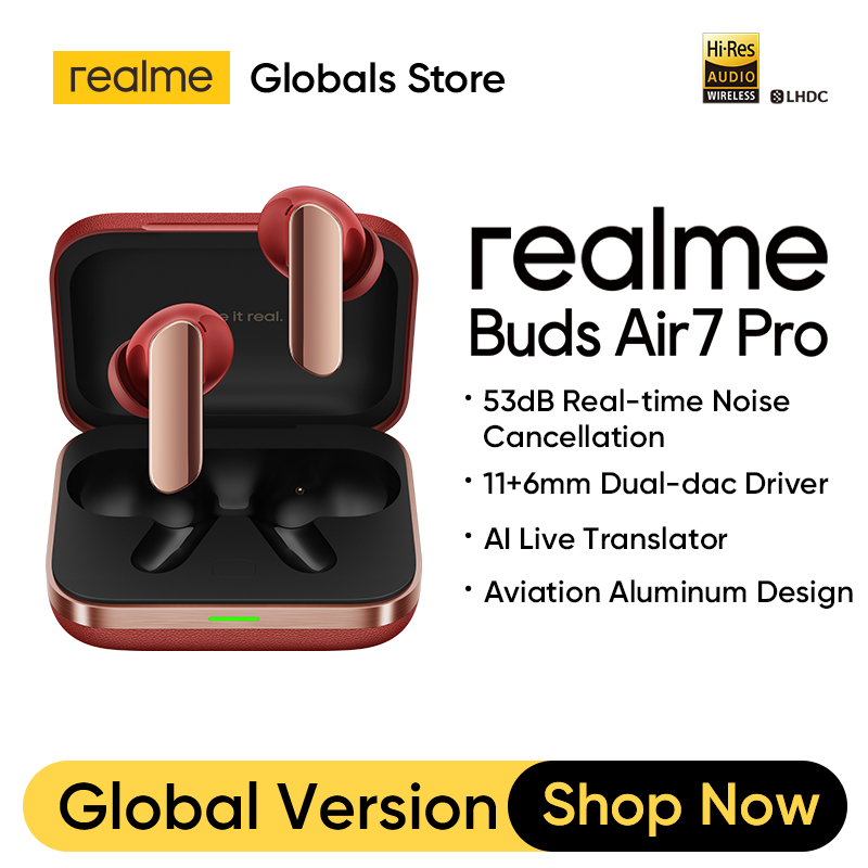 Realme Buds Air7 Pro TWS سماعة النسخة الروسية 53dB 6mic إلغاء الضوضاء AI المترجم المباشر 11 + 6 مللي متر سائق ثنائي الاتصال الرقمي IP55