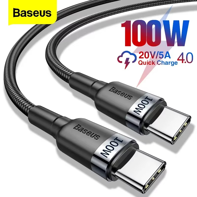 Baseus 100 واط/5A USB C إلى USB نوع C كابل آيفون 17 16 PD شحن سريع شاحن الحبل لماك بوك سامسونج شاومي نوع-C كابل