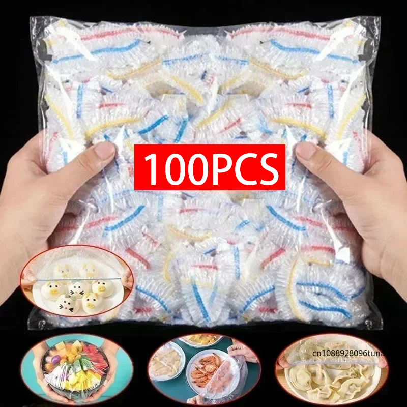 100 قطعة غطاء للطعام الملون الثلاجة أكياس حفظ الطازجة الغذاء الصف حقيبة التعبئة والتغليف قابلة لإعادة الاستخدام المطبخ غشاء تغليف شفاف التفاف