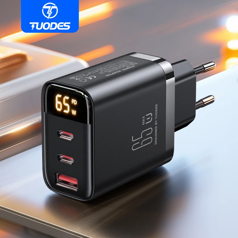 Tuodes 65 واط GaN شاحن PPS PD USB نوع C شحن سريع QC4.0 شحن سريع آيفون 17 ماك بوك اير اللوحي سامسونج شاومي محمول
