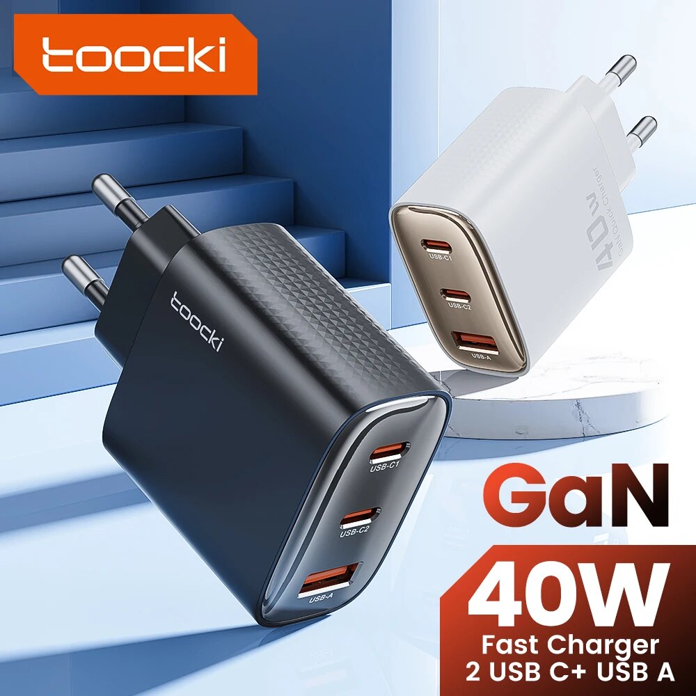 Toocki 40 واط GaN شاحن يو اس بي نوع C QC 4.0 شحن سريع مزدوج نوع C شاحن هاتف سريع آيفون 15 14 13 12 برو ماكس سامسونج S23