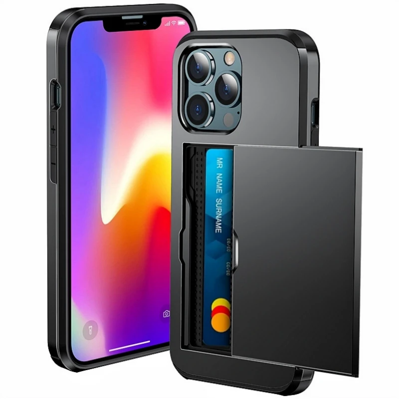حافظة لهاتف آيفون 16e 15 14 13 12 11 16 Pro Max Mini XS XR 7 8 Plus SE محفظة منزلق فتحة للبطاقات غطاء حماية متين للكمبيوتر الشخصي