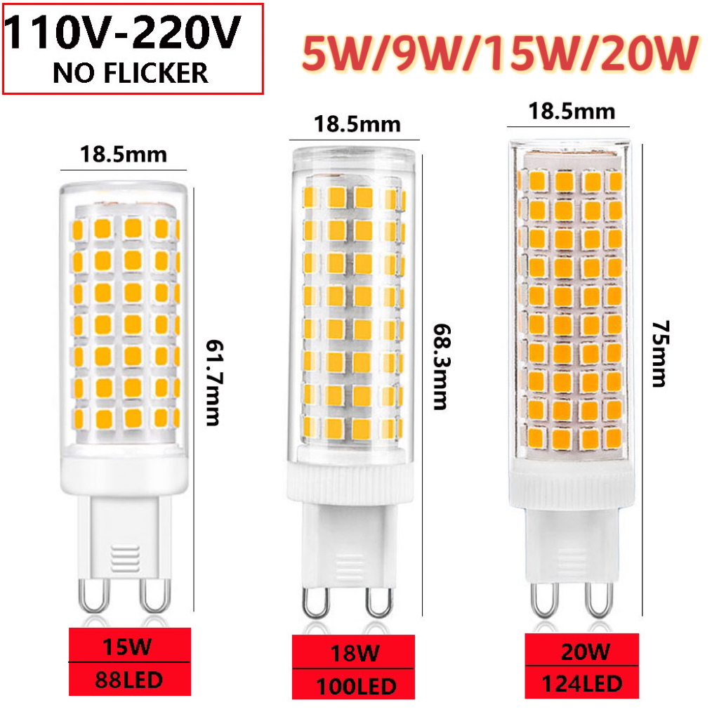 مصباح LED G9 بقوة 9 واط، 12 واط، 15 واط، 20 واط، 25 واط، يعمل بجهد 110 فولت و220 فولت تيار متردد، مع رقائق SMD 2835، إضاءة باردة/دافئة/طبيعية، بديل لمصابيح الهالوجين