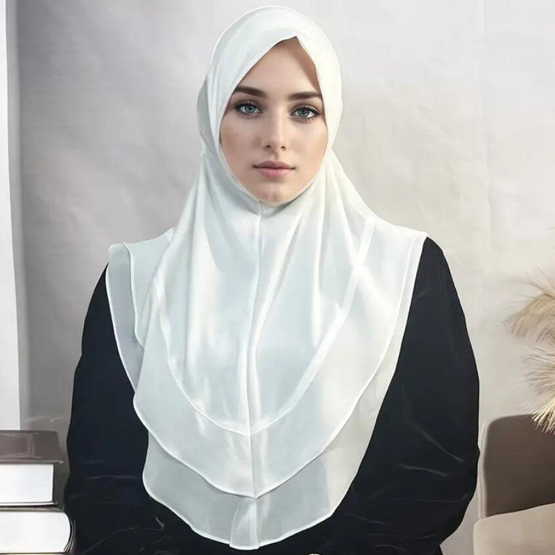 حجاب نسائي حجاب فوري وشاح شو خيمار 2 طبقة قصيرة دانتيل عمامة متواضعة صلاة مسلمة حجاب جلباب عربي نسائي Musulman