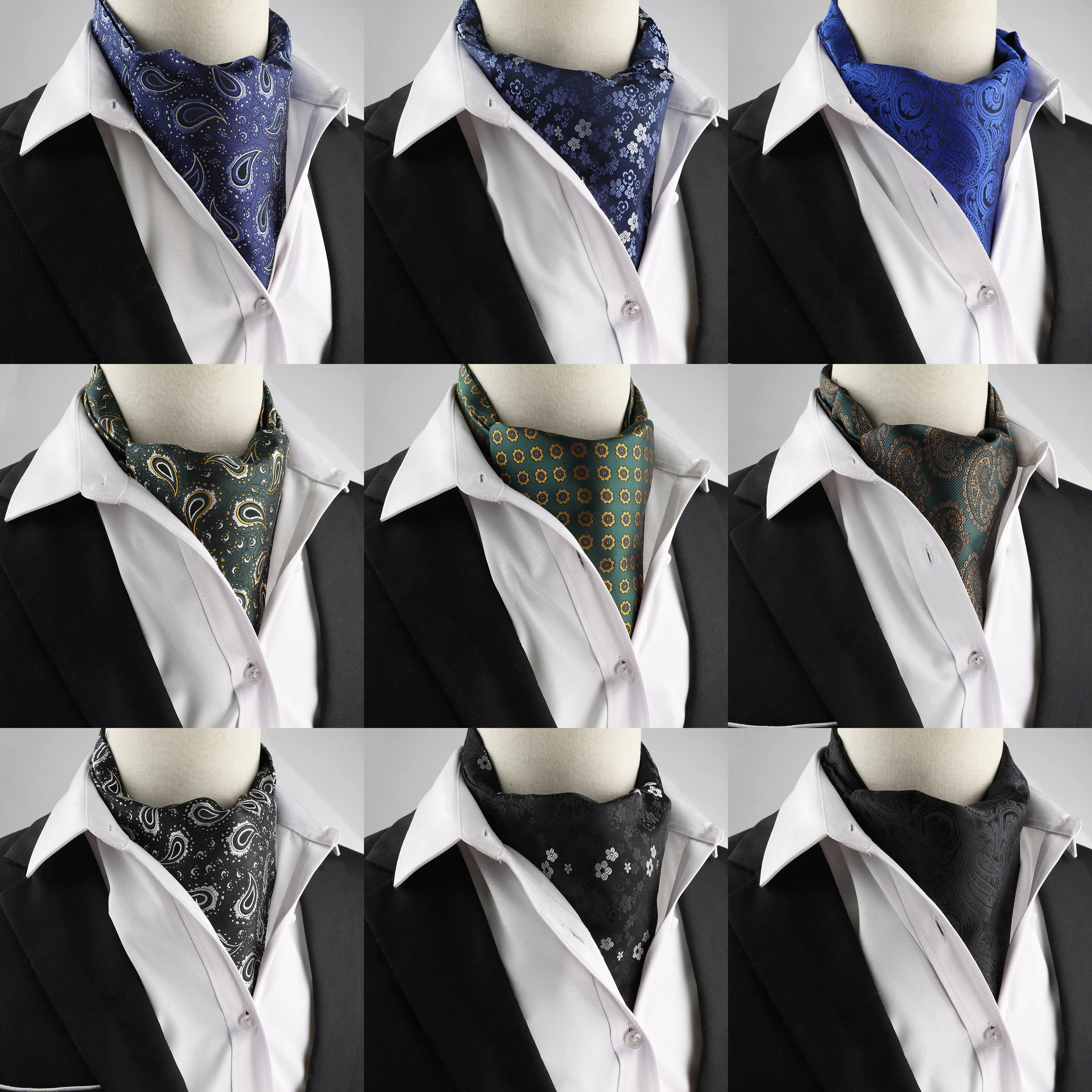 تصميم جديد للرجال وشاح أسكوت ربطة العنق موضة بيزلي الأزهار الأزرق الأخضر Cravat الأعمال مكتب حفلة شهم طوق الملحقات