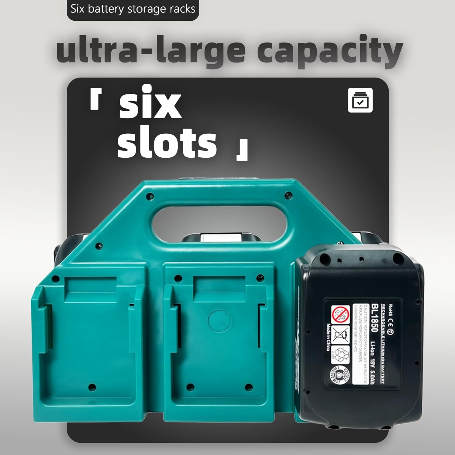 حامل بطاريات 6 فتحات لنظام بطاريات Makita 18V ، حقيبة تخزين بطاريات ، حامل تخزين منظم ، حامل بطاريات محمول مع مقبض