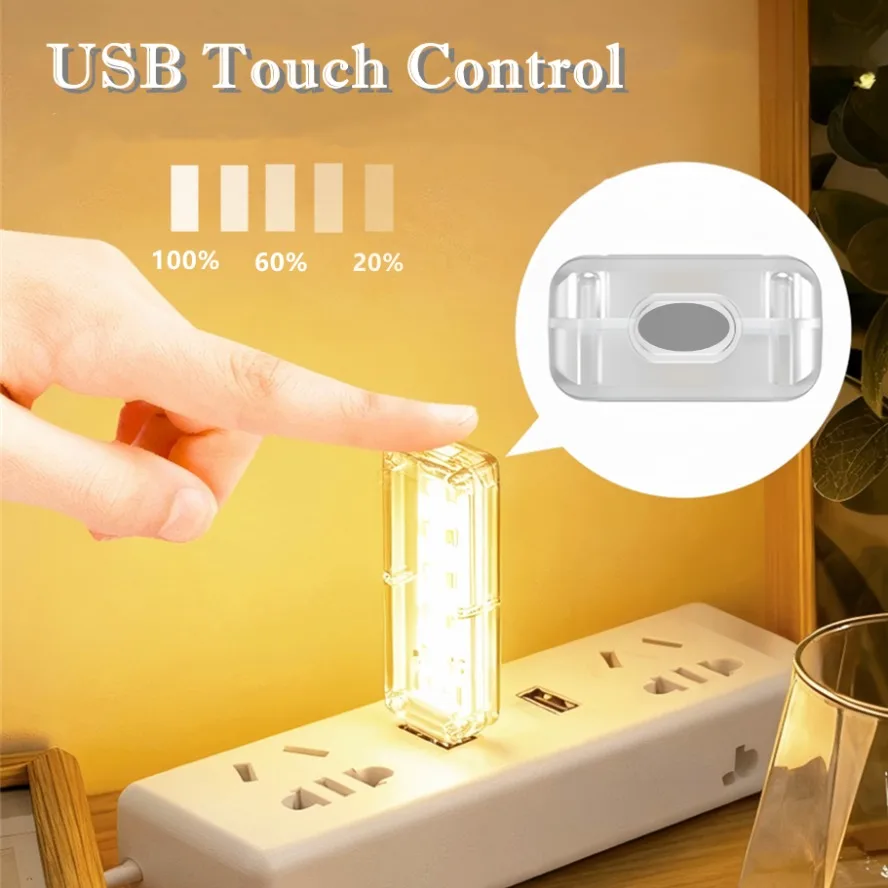 10 المصابيح USB اللمس يعتم ضوء الليل 5 فولت المحمولة 3000 كيلو/6500 كيلو لمبة لغرفة النوم دراسة الكمبيوتر المحمول المحمول قوة البنك التوصيل في الإضاءة