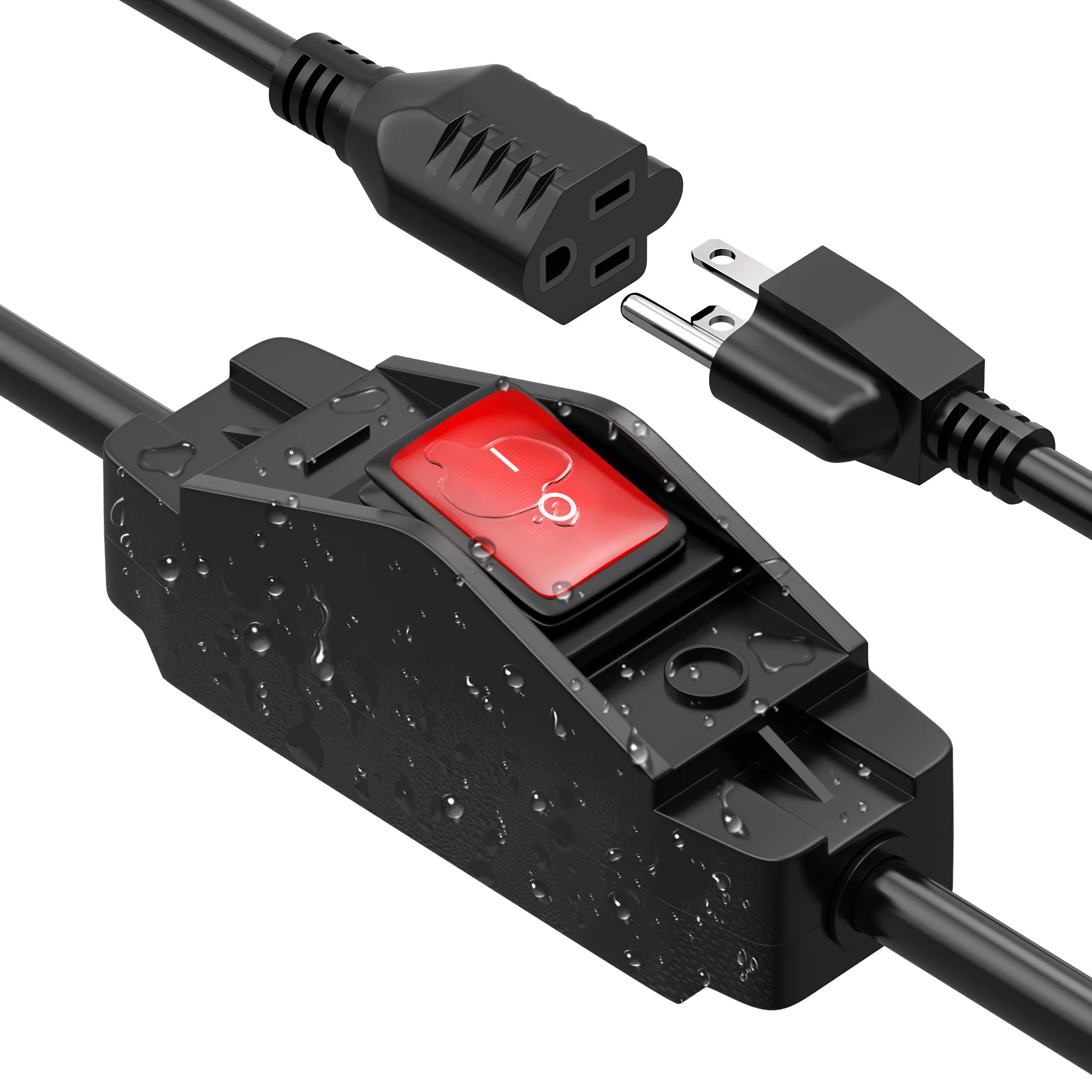 6 متر 24 متر 48 متر تمديد الحبل مع التبديل في الهواء الطلق 14AWG 3 الشق تبديل تمديد الحبل 15A 125 فولت مقاوم للماء مضاءة مفتاح مضمن