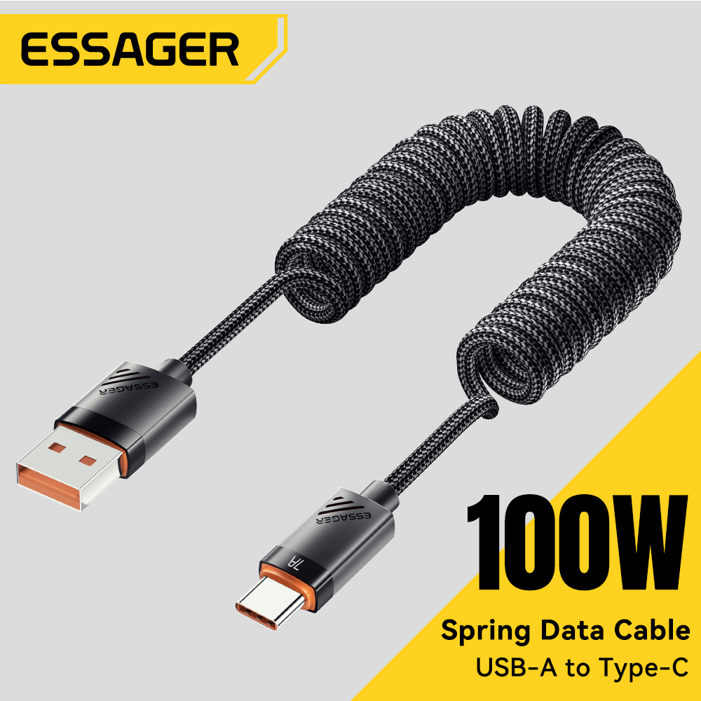 Essager سيارة الربيع نوع C كابل آيفون 16 1514 Xiaomi سامسونج 100 واط PD شحن سريع لماك بوك باد نوع C إلى نوع C كابل