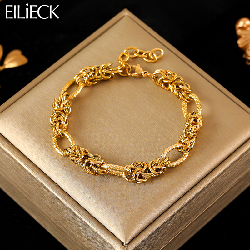 EILIECK 316L الفولاذ المقاوم للصدأ الملتوية سوار أساور للنساء العصرية 18K مطلية بالذهب المعصم سلسلة مجوهرات مقاومة للماء هدية حفلة