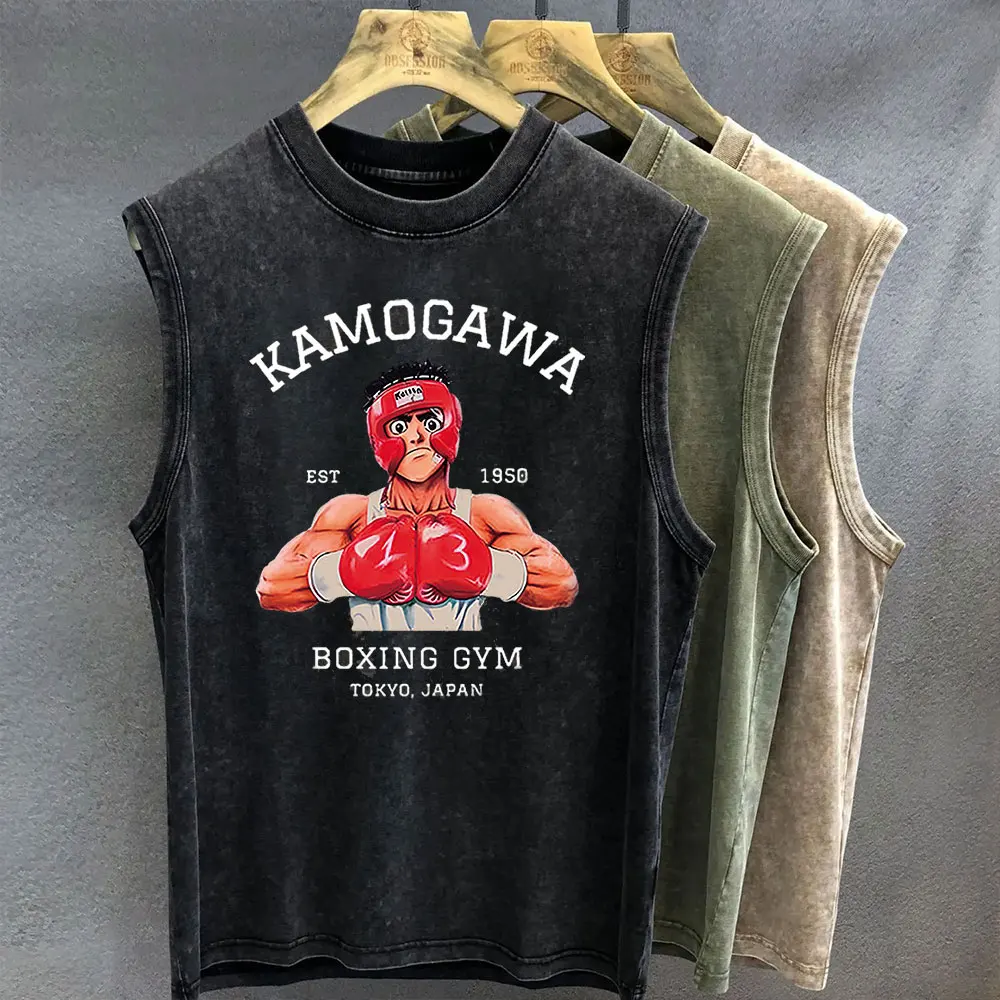 جديد الرجال تانك القمم أنيمي Hajime No Ippo الجرافيك تي شيرت طباعة المتضخم الصالة الرياضية الملابس خمر غسل سترة دون أكمام المرأة Y2k
