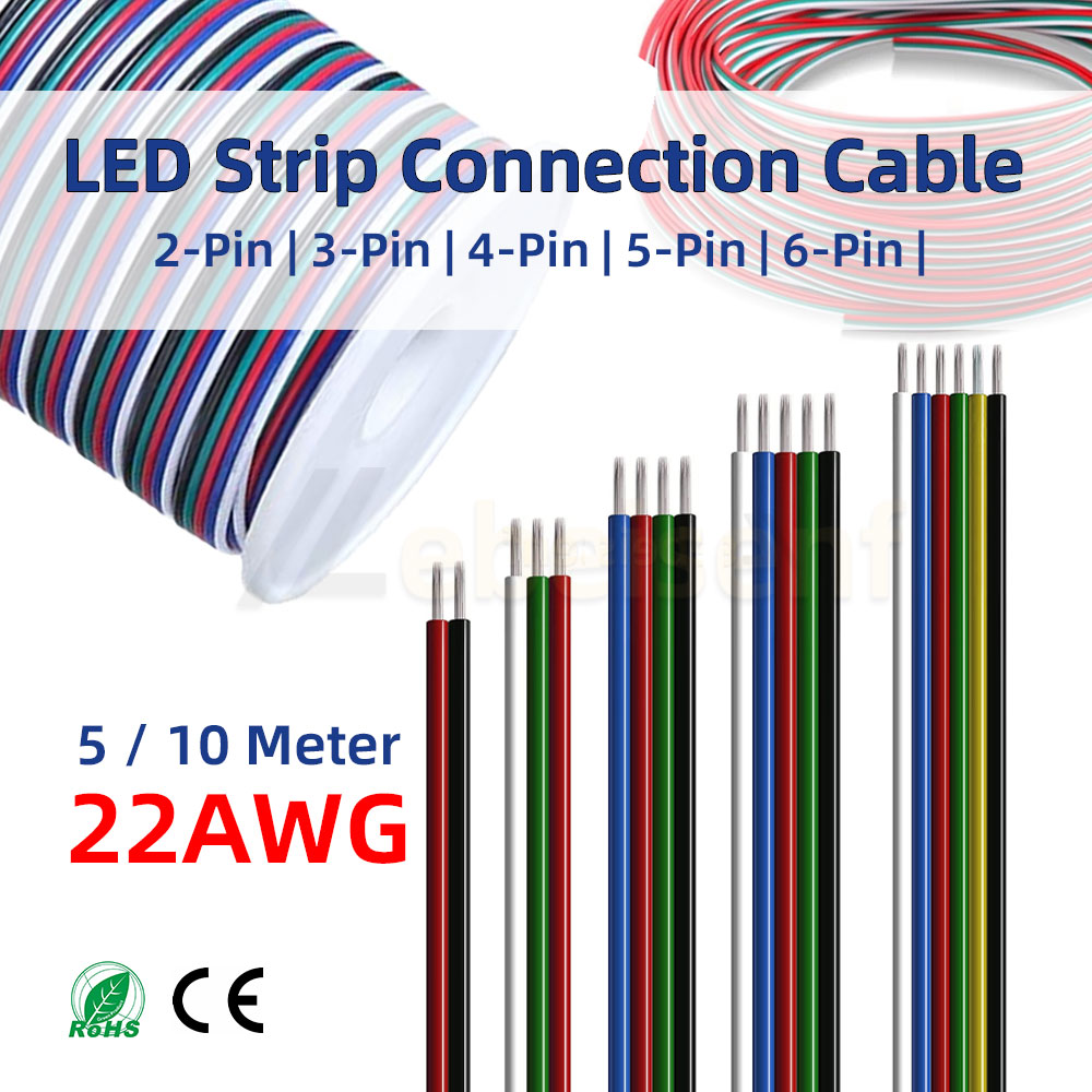 سلك تمديد لشريط إضاءة LED بطول 5/10 متر، 22AWG، 2-6 دبابيس، كابل ملون لـ 3528 5050 RGB RGBW CCT، ملحقات شريط إضاءة LED للخزائن DIY