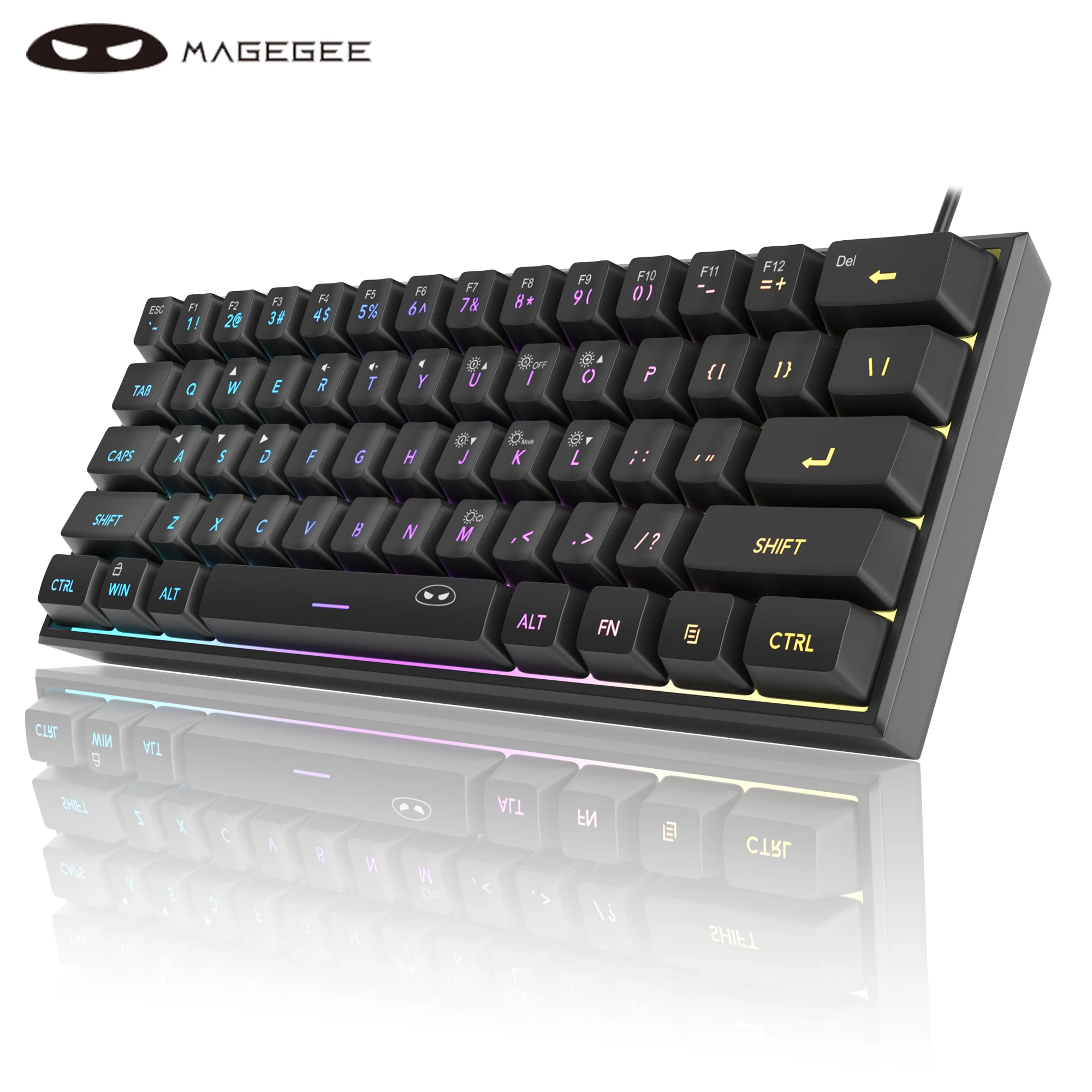 لوحة مفاتيح ألعاب MageGee Mini 60%، لوحة مفاتيح مدمجة للغاية بإضاءة خلفية RGB مكونة من 61 مفتاحًا، مكتب ملمس ميكانيكي مريح مقاوم للماء TS91