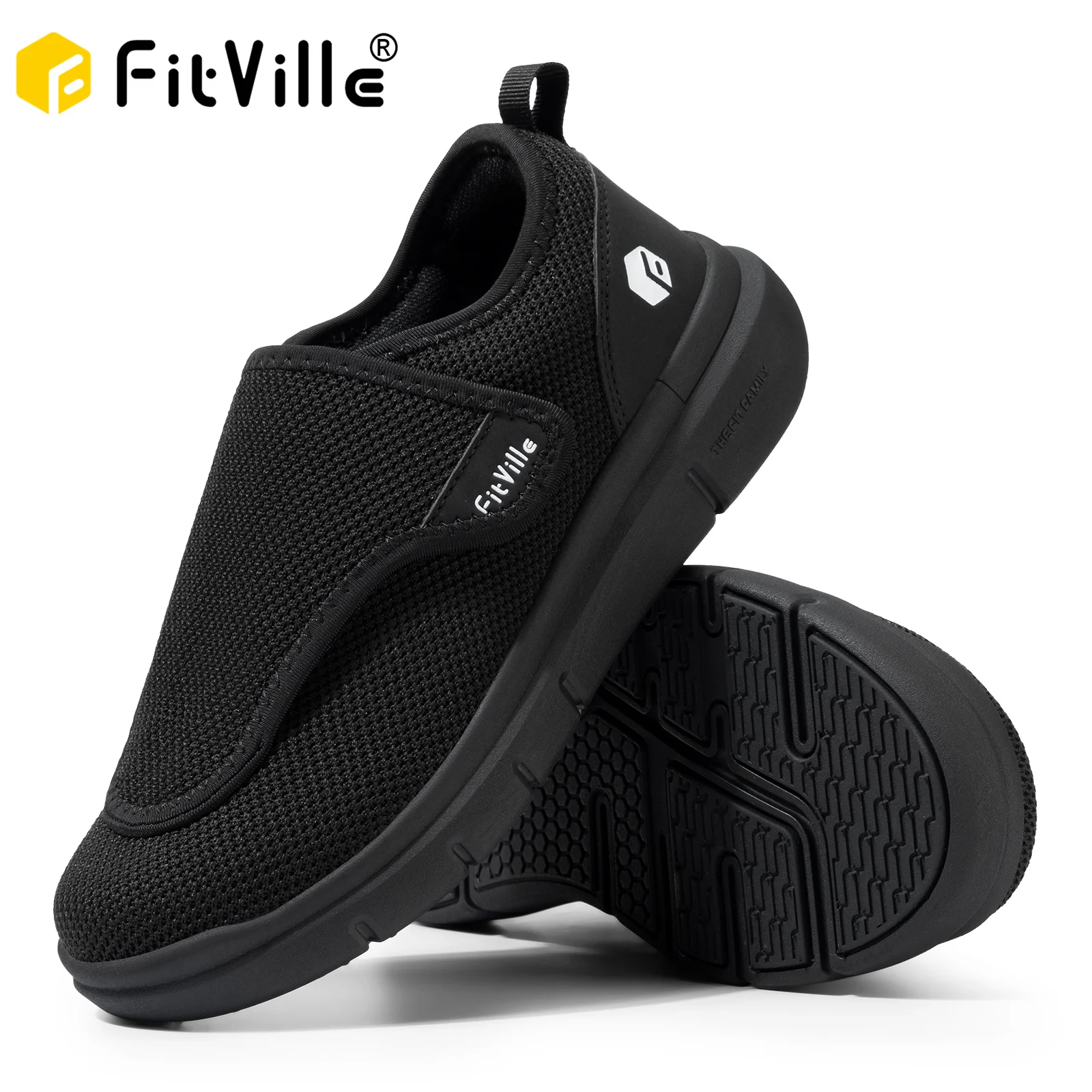 FitVille أحذية رجالية واسعة للغاية لمرضى السكري لكبار السن جراحة العظام قدم منتفخة قابل للتعديل حذاء مشي المسنين لتخفيف آلام القدم