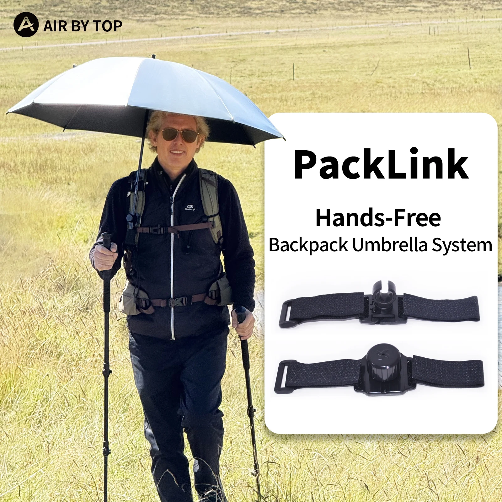 مشبك مظلة AIR BY TOP PackLink للحقيبة، حامل مظلة بدون استخدام اليدين لحزام الحقيبة، حامل مظلة للرحلات والمشي في الهواء الطلق