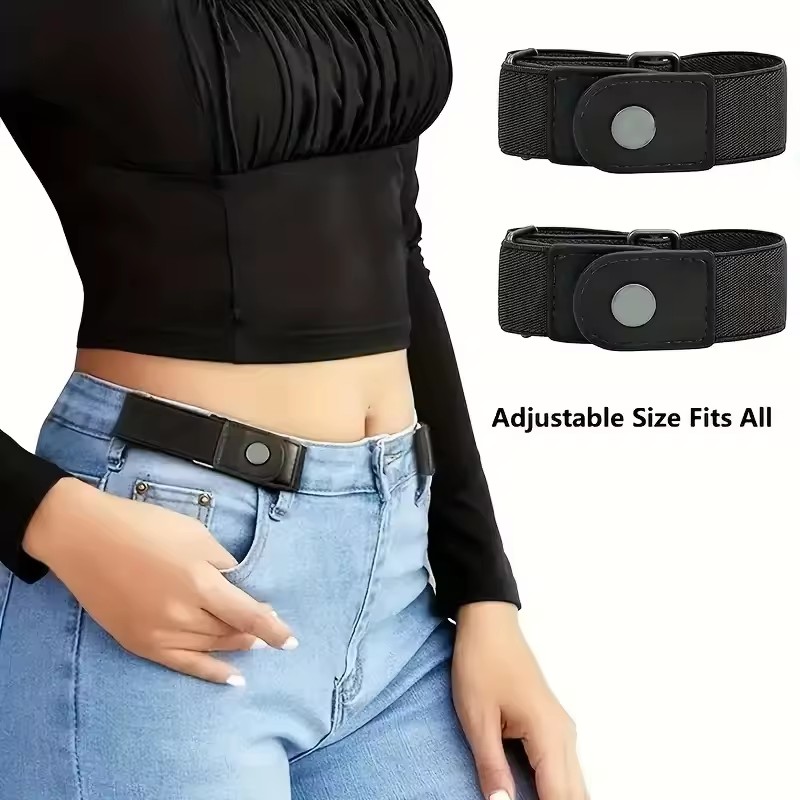 طقم حزامين مرنين بدون مشبك للنساء والرجال، حزام مطاطي للبنطلونات والجينز، حزام غير مرئي قابل للتعديل بدون مشبك