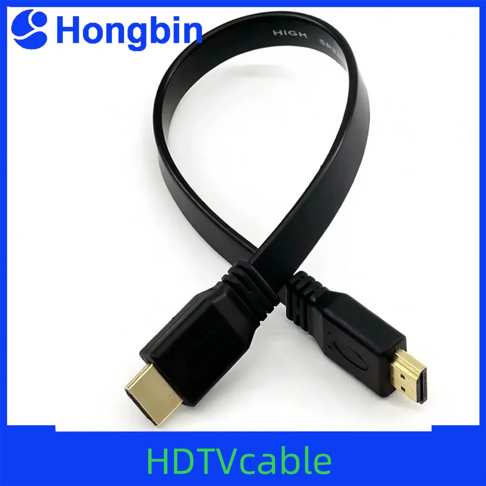 كابل HDMI متوافق عالي الدقة، قصير، ذكر إلى ذكر، مسطح، للصوت والفيديو، لأجهزة التلفزيون عالية الدقة وPS3، بأطوال 0.3 متر و0.5 متر و1 متر