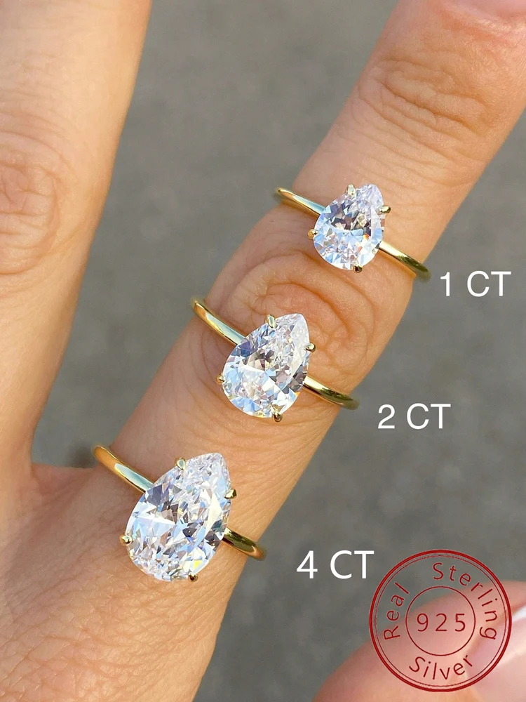 925 فضة 1-4 CT الزركون الفاخرة تألق قطرة الماء شكل الدائري للنساء المشاركة الزفاف عالية الجودة غرامة مجوهرات