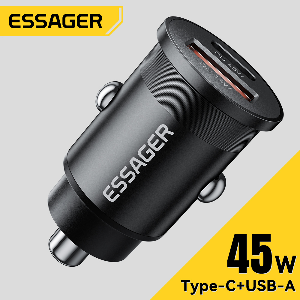Essager 45 واط شاحن سيارة شحن سريع ثنائي المنفذ PD QC3.0 نوع-C شاحن سريع آيفون 16 15 14 سامسونج شاومي هواوي ممن لهم