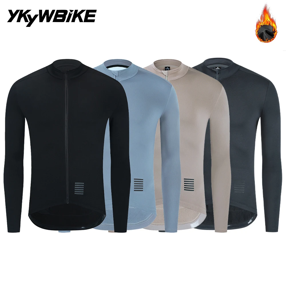 YKYWBIKE الرجال الدراجات جيرسي الشتاء والخريف طويلة الأكمام الحرارية الصوف بطانة دراجة سترة دافئة الطريق الدراجة الجبلية الملابس
