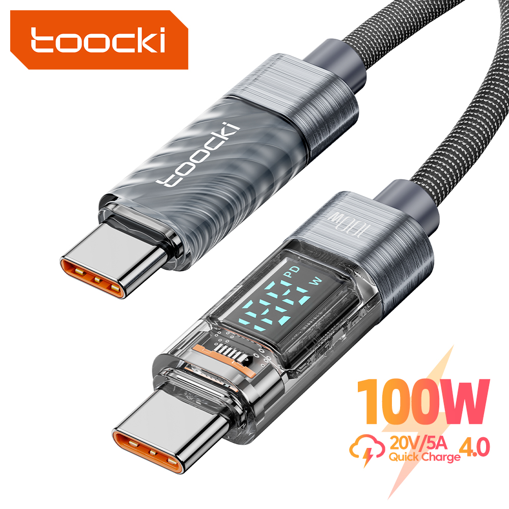 Toocki نوع C إلى نوع C كابل 100 واط PD شحن سريع شاحن USB C إلى USB C عرض كابل لماك بوك سامسونج Xiaomi POCO Realme