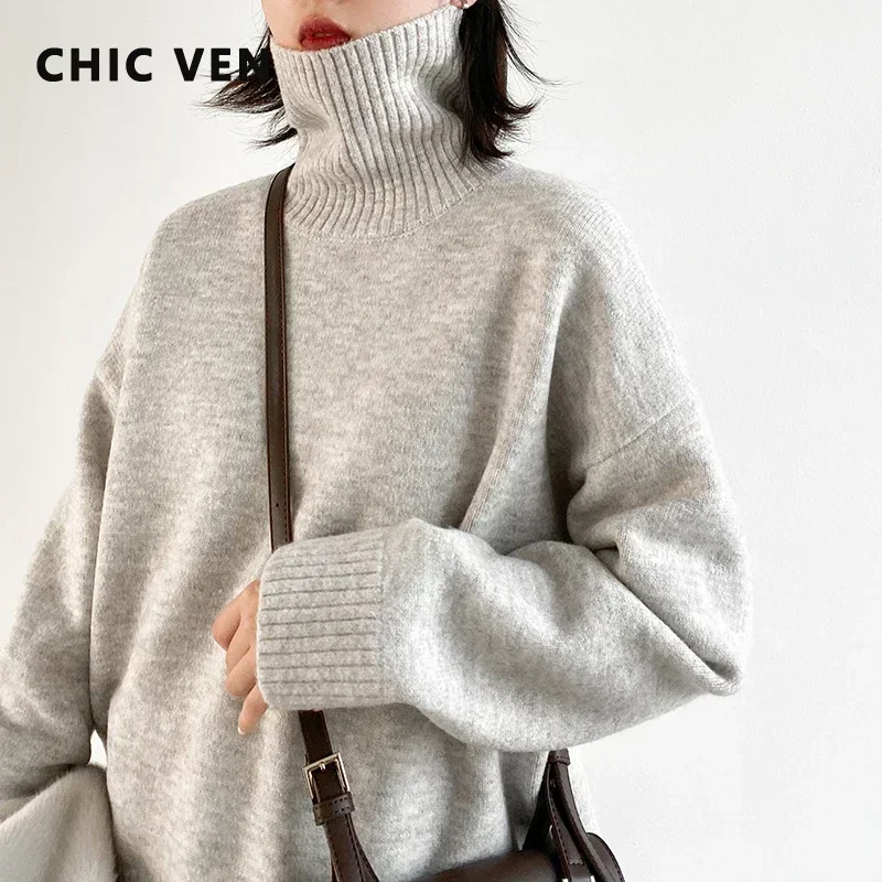 سترة نسائية كورية من CHIC VEN سترات فضفاضة ذات ياقة مدورة بلوفر دافئ متين ملابس تريكو أساسية للسيدات لخريف وشتاء 2022