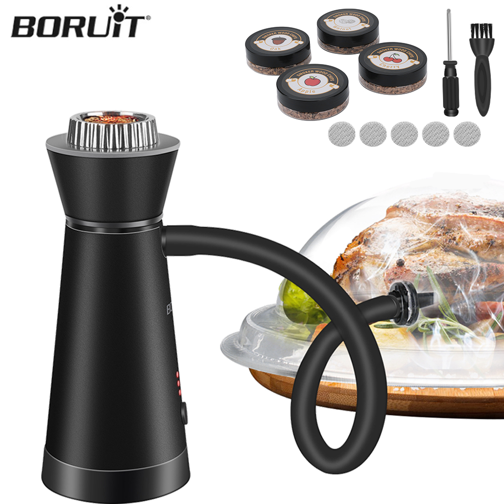 BORUiT الدخان Infuser الغذاء شرب مولد الدخان البارد بار المحمولة المطبخ الجزيئي التدخين بندقية حرق اللحوم الطبخ للشواء الغذاء
