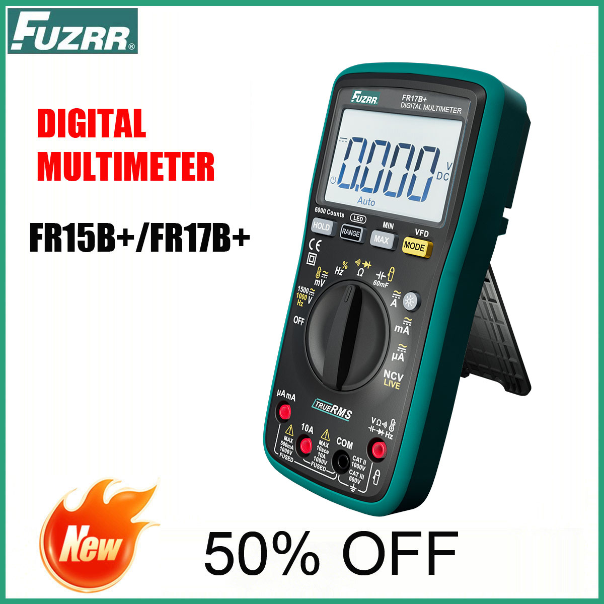 جهاز قياس رقمي متعدد الوظائف FUZRR FR15B+ FR17B+ مع خاصية القياس التلقائي للجهد والتيار والسعة، مناسب لإصلاح الدوائر الكهربائية