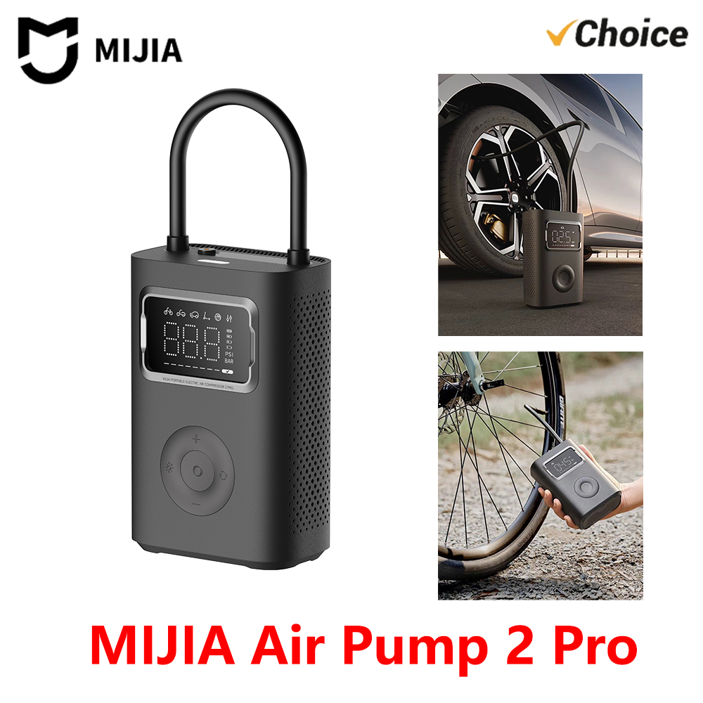 مضخة هواء MIJIA 2 Pro الجديدة المحمولة، مضخة كهربائية مع شاشة رقمية، ضغط أقصى 150 رطل لكل بوصة مربعة، مناسبة للكرات والسيارات والدراجات، بطارية 2500 مللي أمبير