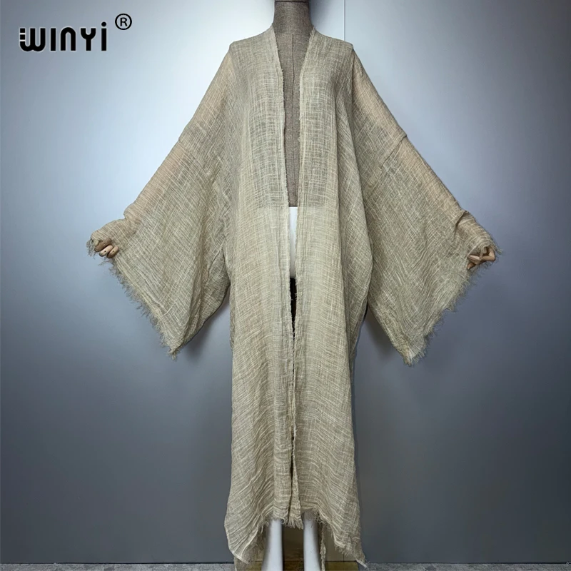 فستان ماكسي نسائي ناعم من WINYI، كارديجان بوهيمي مريح وفضفاض، ملابس شاطئ، كيمونو، عباءة دبي فاخرة للحفلات بأسلوب أفريقي